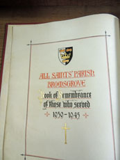 Bromsgrove All Saints Church WW2 Roll of Honour Book